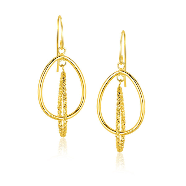 Yellow Gold 14k Women's Dangling Earrings with Teardrop and Textured Rows