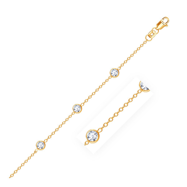 Yellow Gold 14k Unisex Anklet with Round White Cubic Zirconia