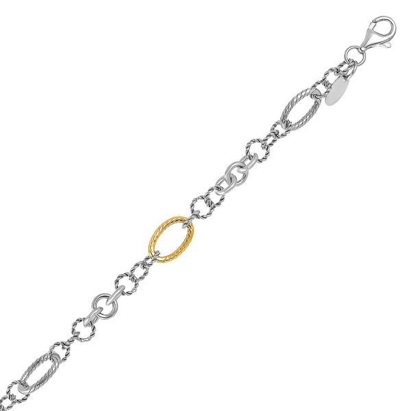 Yellow Gold 18k and Sterling Silver Rope Motif Women's Bracelet