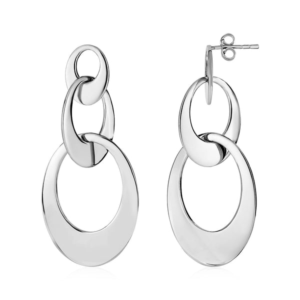 Silver Women's Drop Earrings with Three Open Ovals