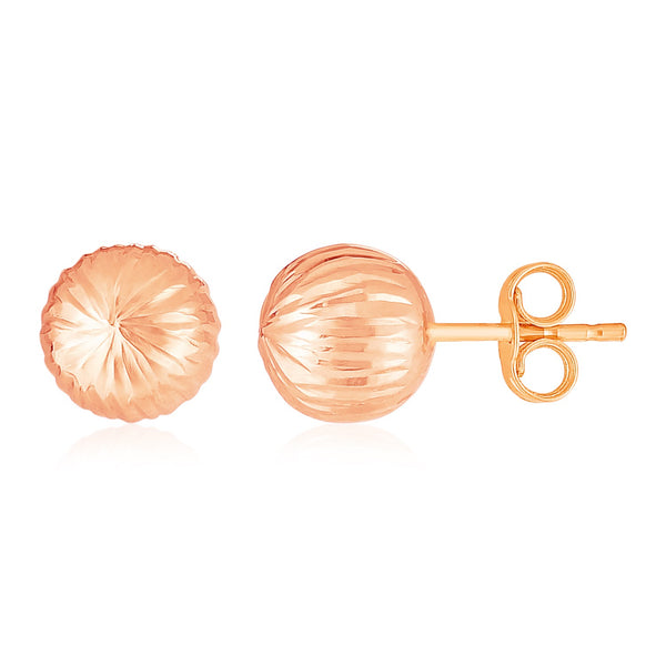 Rose Gold 14K Women's Ball Earrings with Linear Texture