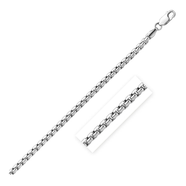 Sterling Silver 5.2mm Rhodium Plated Round Box Women's Chain